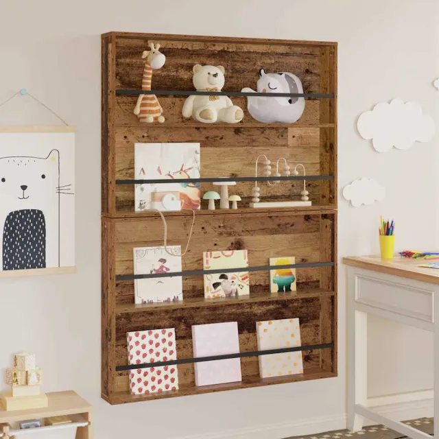vidaXL Tijdschrift Rek 2 st Oudhout 100 x 12 x 70 cm Bewerkt hout bruin, foto 2
