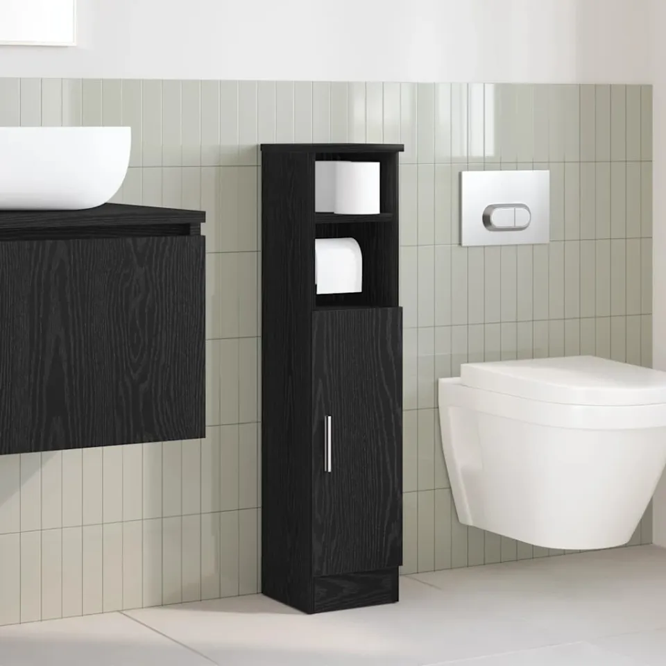vidaXL Badkamerkast met rolhouder 20,5x22x90 cm zwart, foto 2