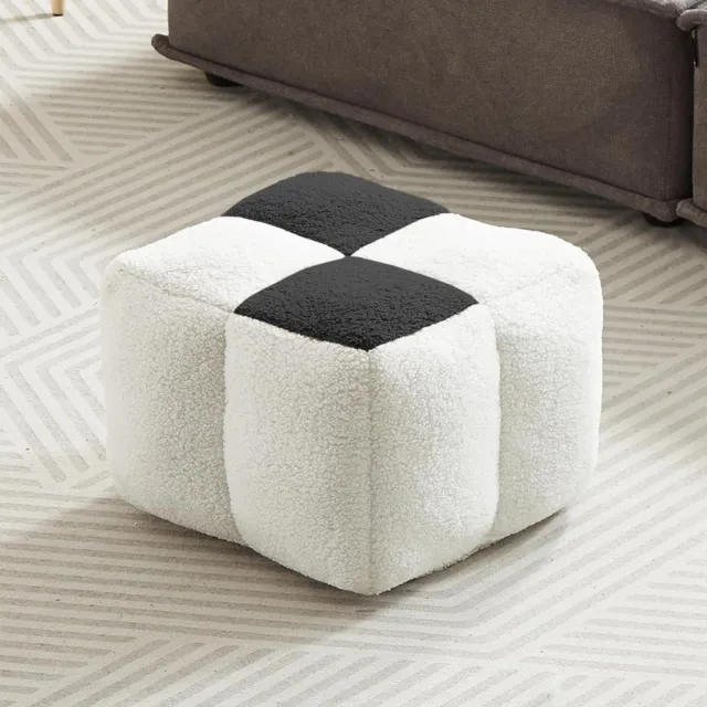 BOG Vierkante Poef Voetenkruk - Contrasterende Zwart-Witte Stoffering - Togo Ottoman Vloerstoel - 45 X 45 Cm - Zachte Gecomprimeerde Vulling - Kinderproof WIT EN ZWART