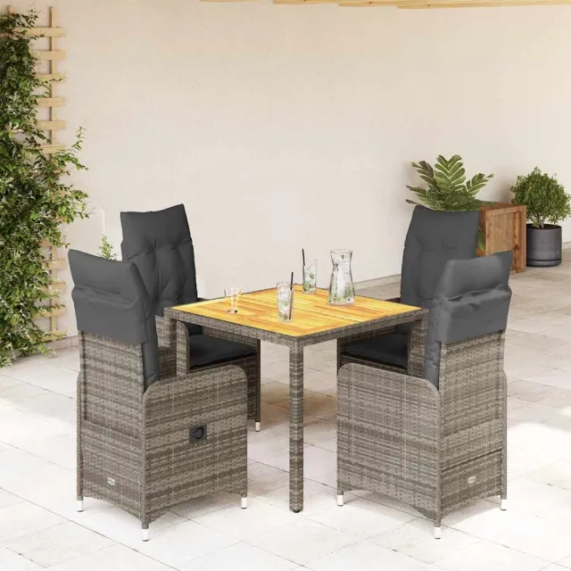 vidaXL 5-delige Bistroset met kussens poly rattan grijs, foto 2