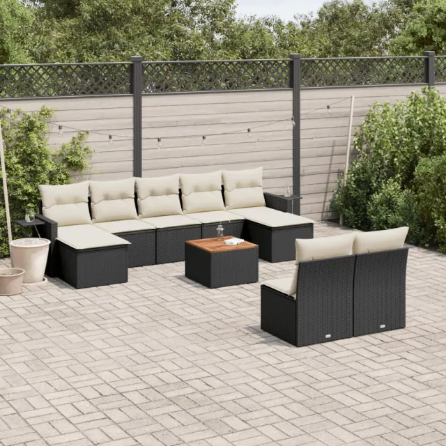 vidaXL 10-delige Loungeset met kussens poly rattan zwart, foto 2