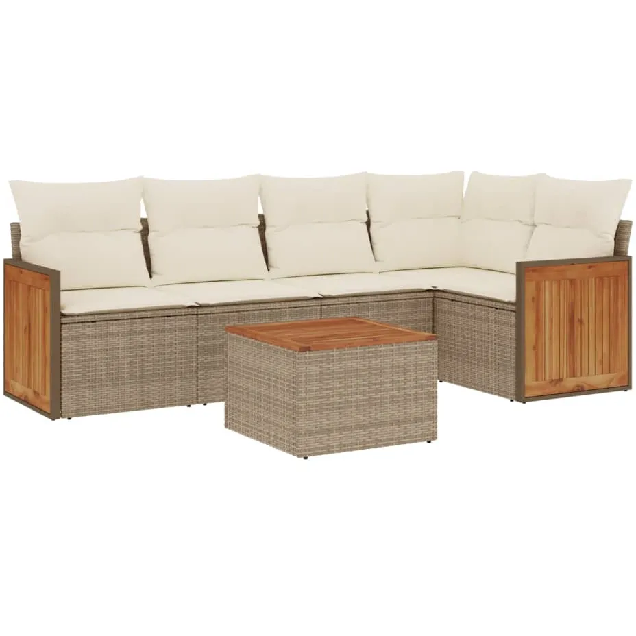 vidaXL 6-delige Loungeset met kussens poly rattan beige