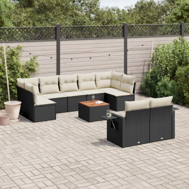 vidaXL 10-delige Loungeset met kussens poly rattan zwart, foto 2