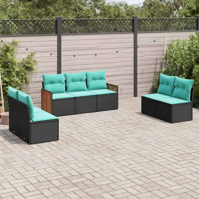 vidaXL 7-delige tuinbankset met kussens van zwart polyrotan, foto 2