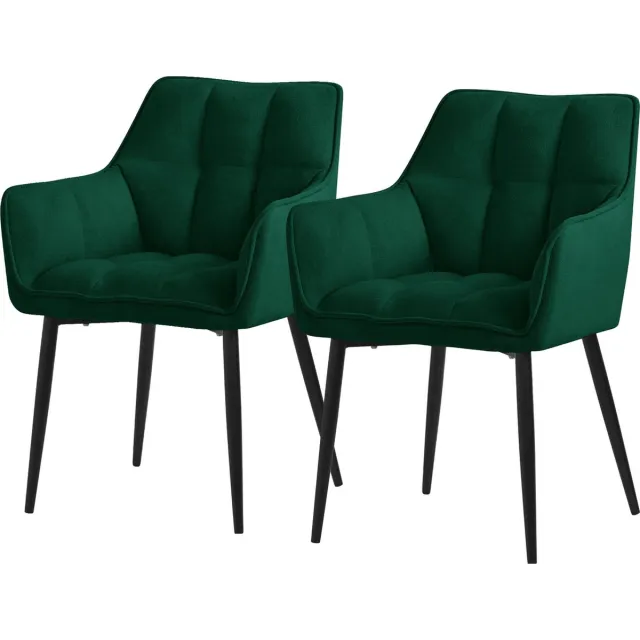 ml-design eetkamerstoelen set van 2 gemaakt van badstof, donkergroen, keukenstoel met dikke gestoffeerde zitting & metalen poten, woonkamerstoel met rugleuning en armleuningen, gestoffeerde stoel