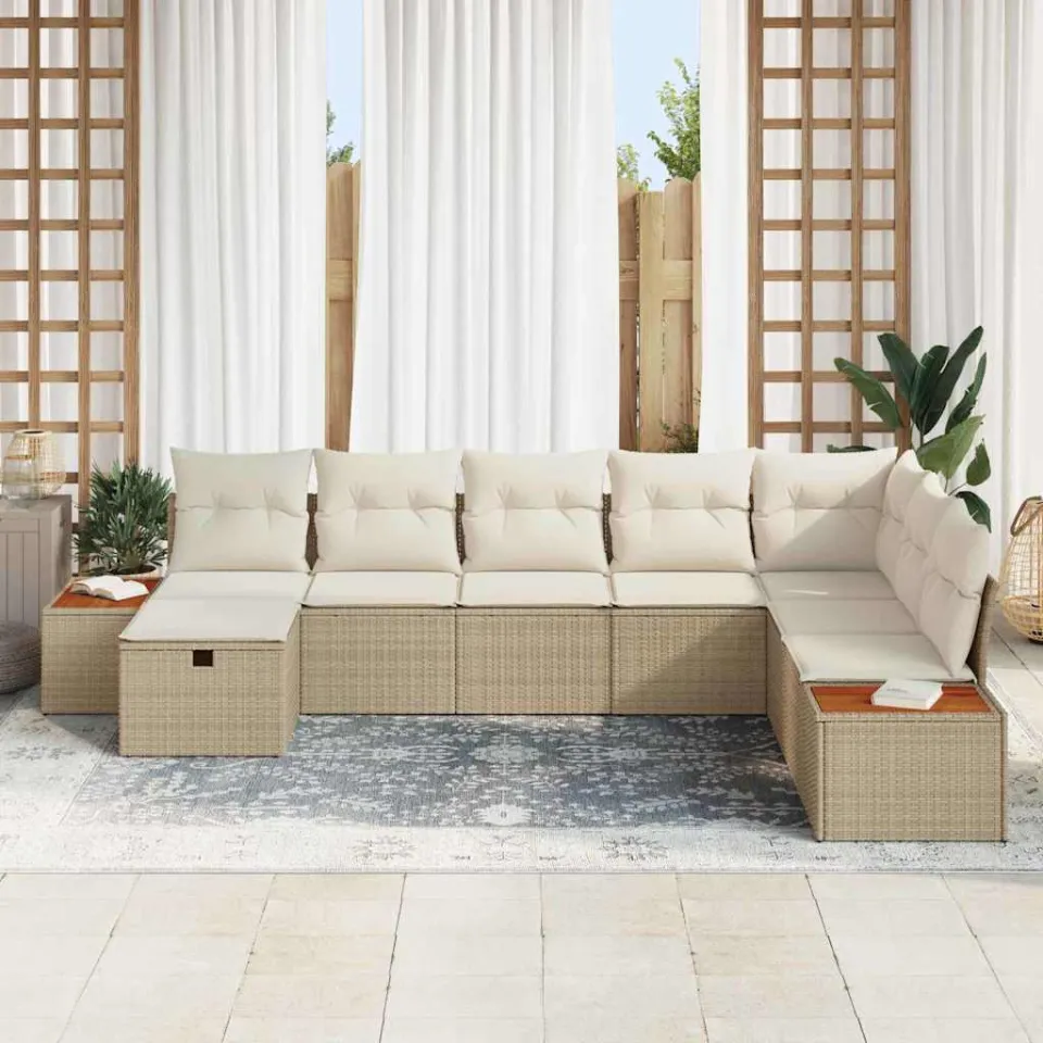 vidaXL Tuinbankenset 9 st Beige poly rattan, foto 3