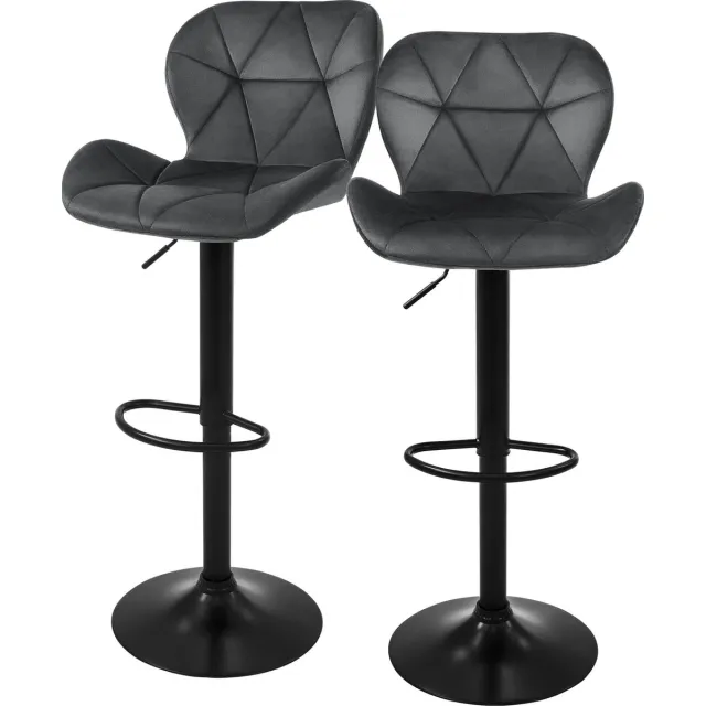 ml-design barkruk set van 2, fluwelen bekleding, grijs, met rugleuning en voetensteun, baliekruk in hoogte verstelbaar 63-83cm, 360° draaibaar, bistro kruk draaibare barkruk barstoelen