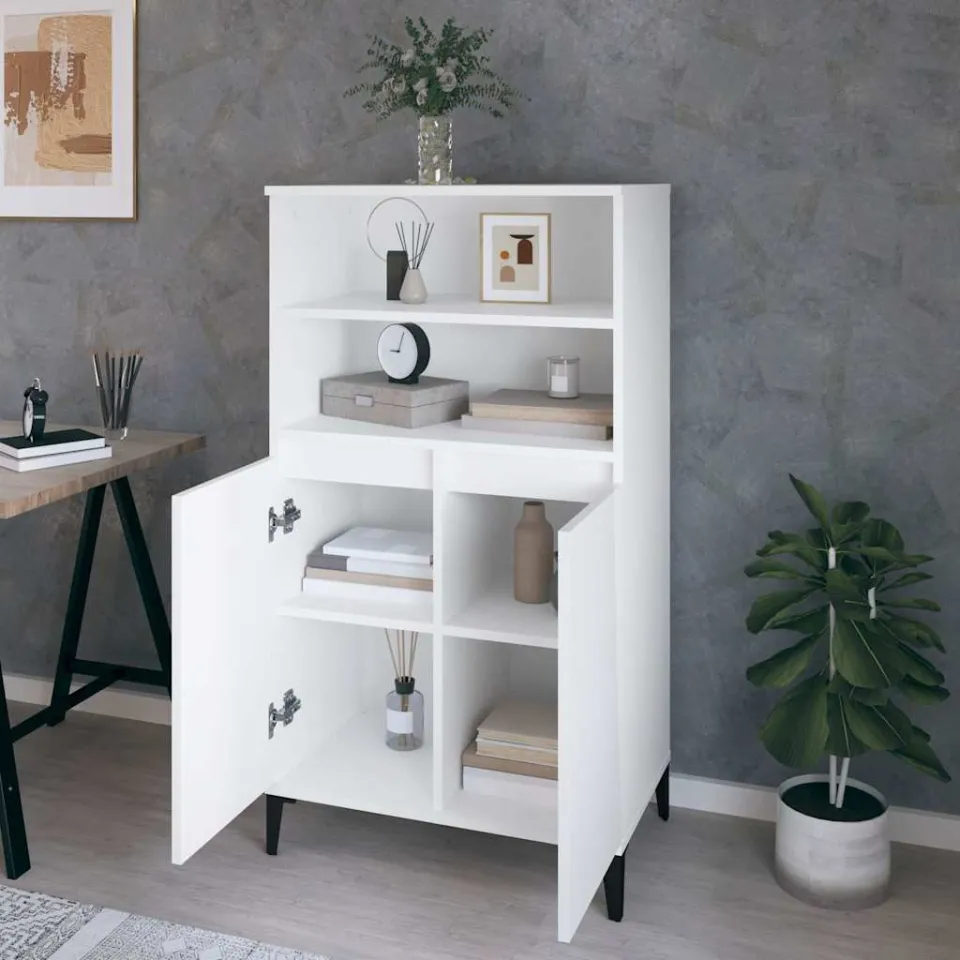 vidaXL Hoge kast Wit 60 x 36 x 110 cm Bewerkt hout, foto 3