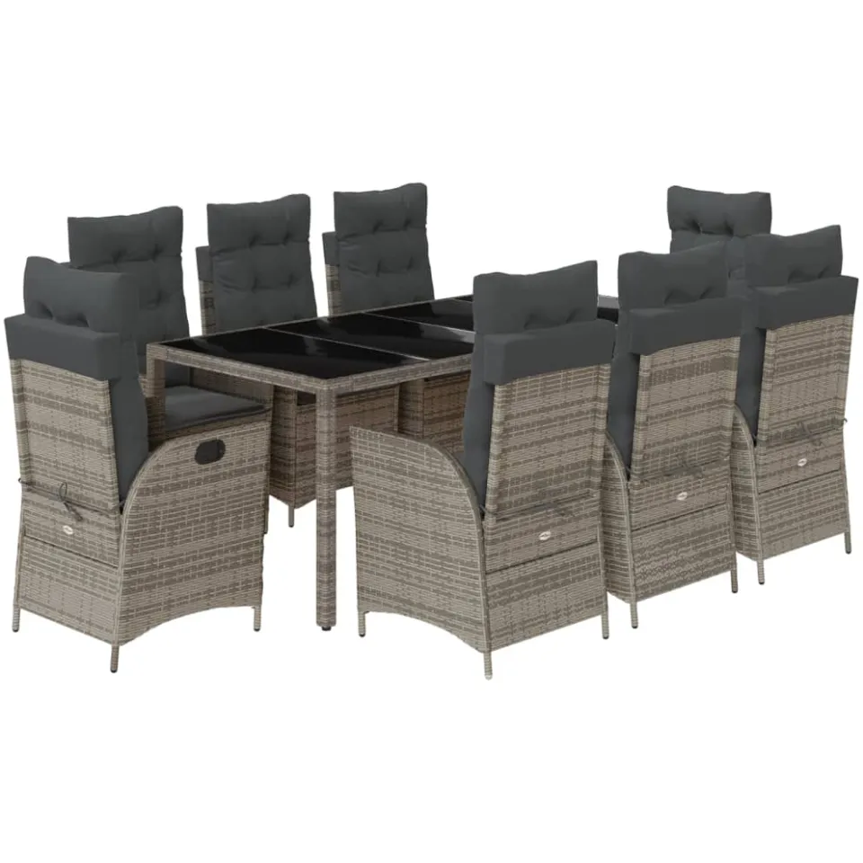 vidaXL 9-delige Tuinset met kussens poly rattan grijs, foto 3