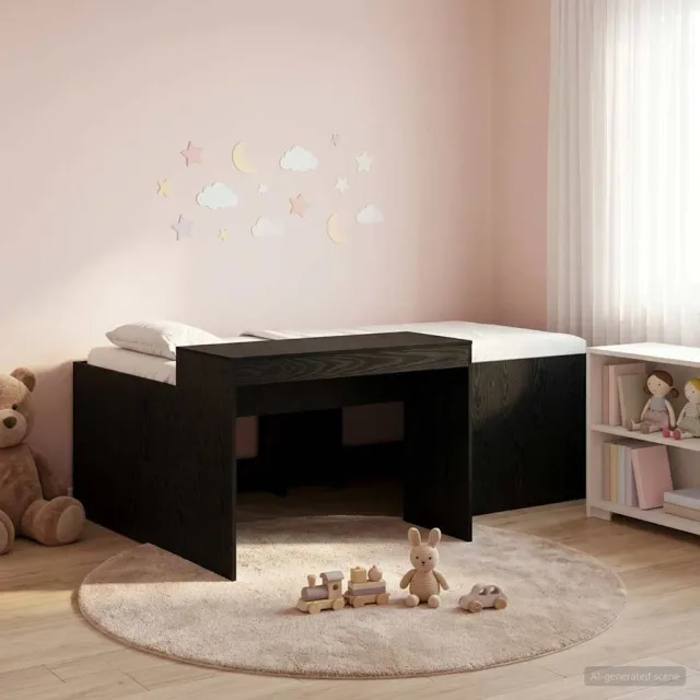 vidaXL Hoge Bed Frame met Bureau voor Kinderen Zwart 90 x 200 cm