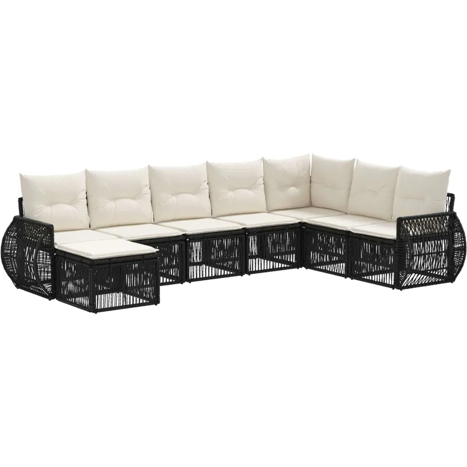vidaXL Tuinbankenset 8 st 8-zits Zwart en Cream Wit poly rattan