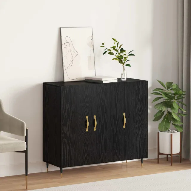 vidaXL Dressoir Zwart Eiken 90 x 34 x 80 cm Bewerkt hout
