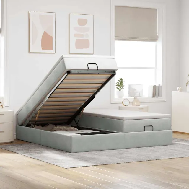 vidaXL Ottoman bed met matrassen 180x200cm fluweel lichtgrijs grijs