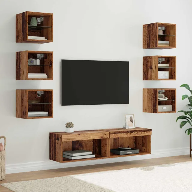 vidaXL TV-kast 8 st 60 x 30 x 30 cm Oud Hout Glas Bruin