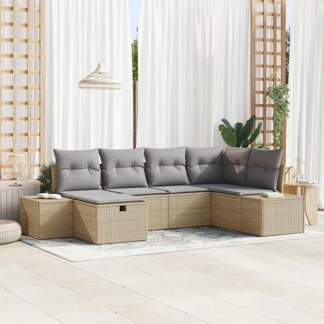 vidaXL Tuin Sofa Set 6 st Beige poly rattan, foto 2