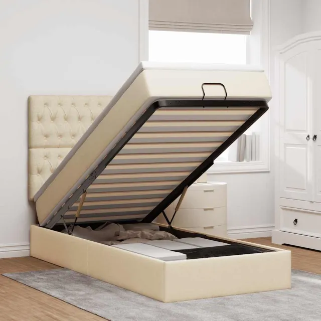 vidaXL Ottoman bed met matras 90x190cm stof crèmekleurig