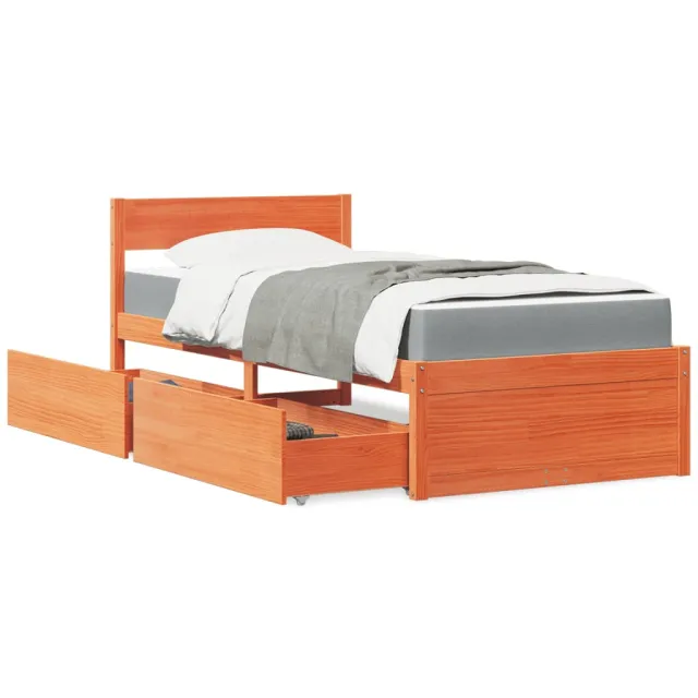 vidaXL Bed met lades en matras massief grenenhout wasbruin 90x190 cm
