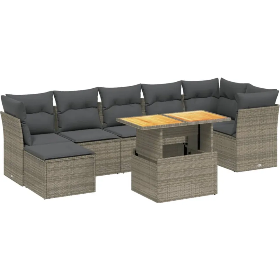 vidaXL 8-delige Loungeset met kussens poly rattan grijs