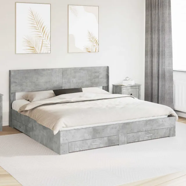 vidaXL Bedframe met opbergruimte en hoofdbord Betongrijs 180 x 200 cm