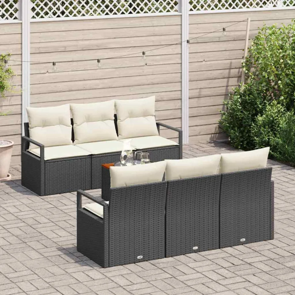vidaXL Tuinbankenset 7 st Zwart poly rattan, foto 3