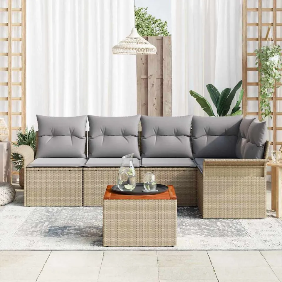 vidaXL Tuinbankenset 6 st Beige poly rattan, foto 3