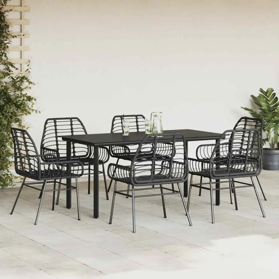 vidaXL 7-delige Tuinset poly rattan glas zwart, foto 2