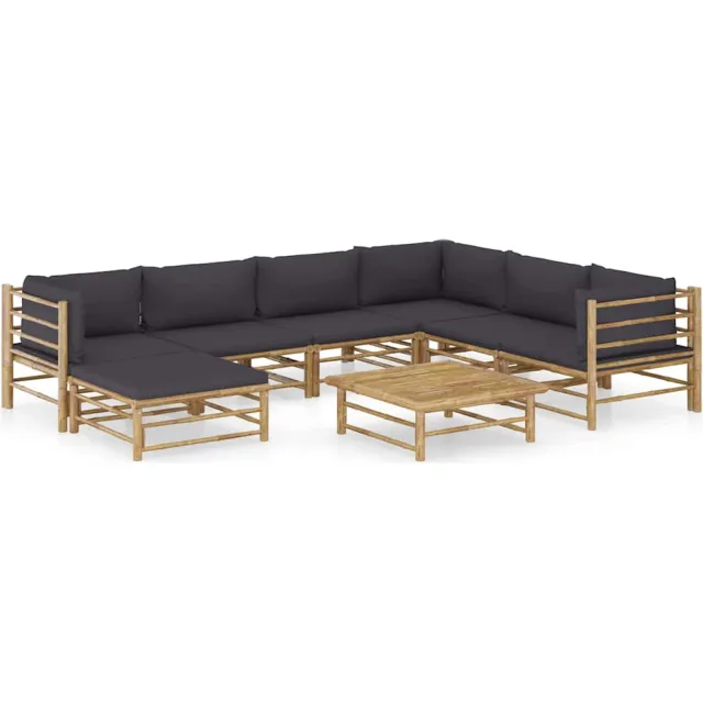 vidaXL 8-delige Loungeset met donkergrijze kussens bamboe Grijs