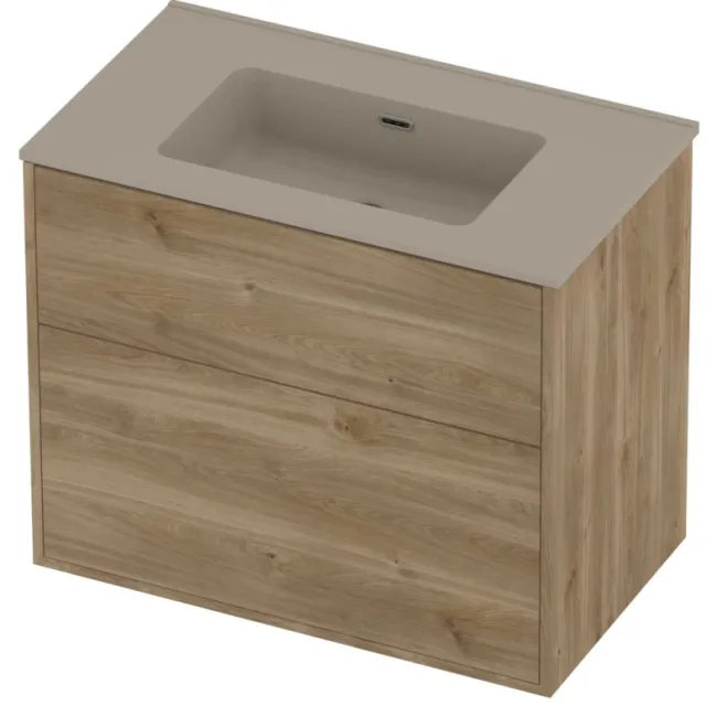 Proline Tribute Badmeubelset Porselein Elegant 2 Laden 80x46x67 cm Mat Crème Cotton Cider Oak Eiken