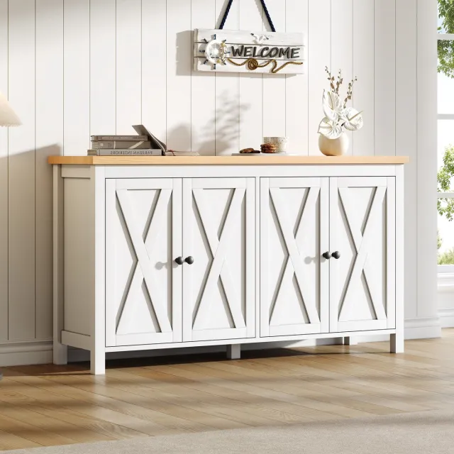 STILVORA Dressoir - Opbergkast Met 4 Deuren En Verstelbare Planken - Voor Woonkamer Hal En Eetkamer - MDF - 140x40x78 Cm - Wit