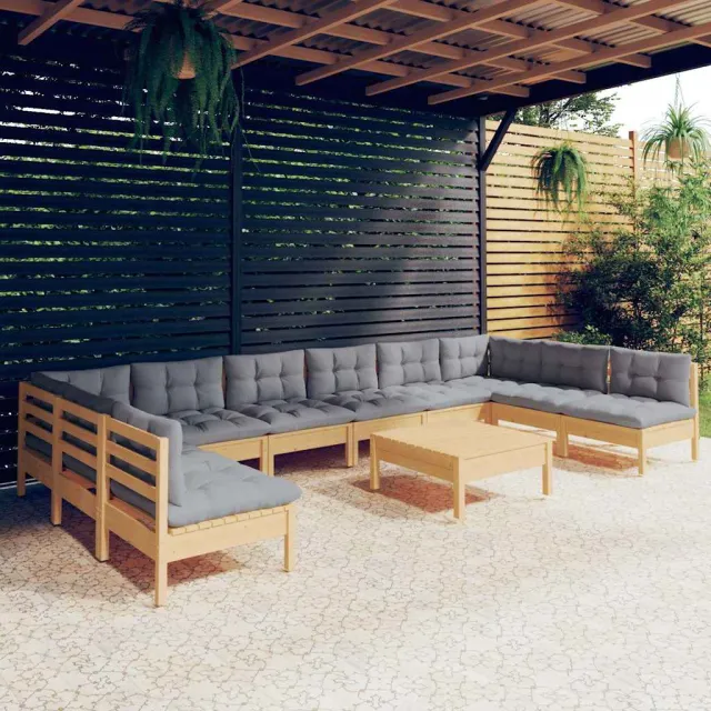 vidaXL 11-delige Loungeset met grijze kussens massief grenenhout grijs, foto 2