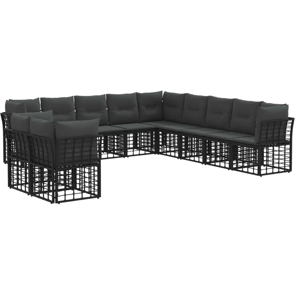 vidaXL Buiten bankenset 11-zits Zwart Polyester
