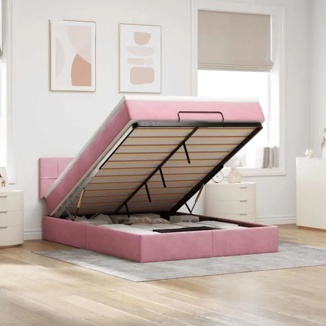 vidaXL Ottoman bed met matras en LED's 140x200cm fluweel roze