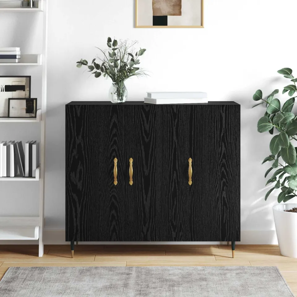vidaXL Dressoir Zwart Eiken 90 x 34 x 80 cm Bewerkt hout, foto 3