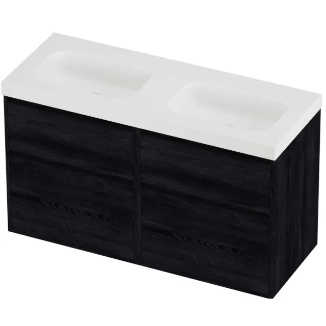 Proline Haga Badmeubelset Polystone Mezza Dubbel 120x46x73 cm Mat White Black Oak Eiken