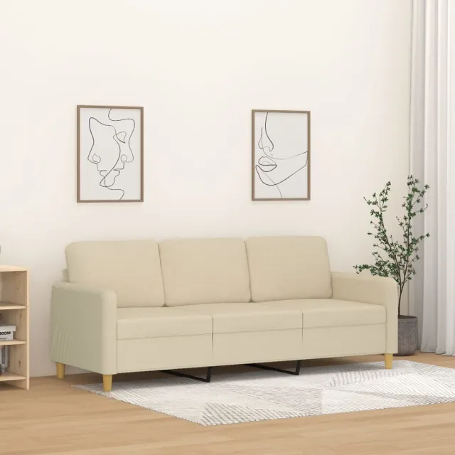 vidaXL Driezitsbank 180 cm stof crèmekleurig