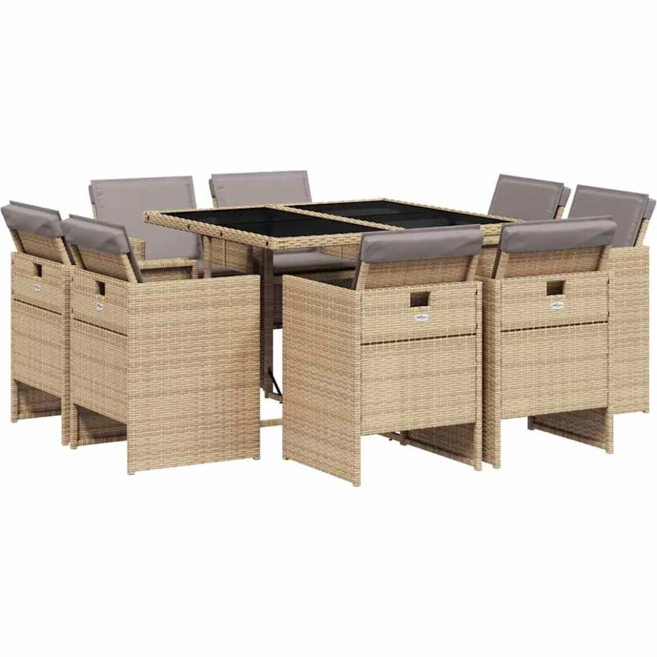 vidaXL 9-delige Tuinset met kussens poly rattan gemengd beige