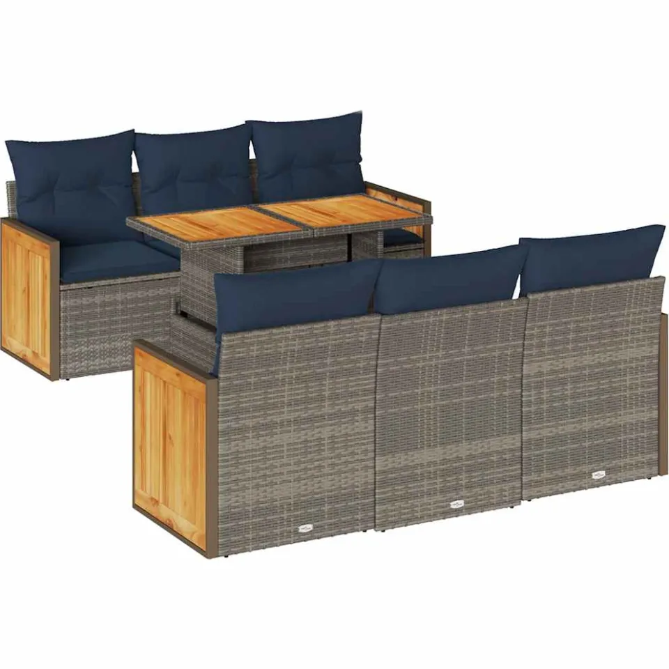 vidaXL 7-delige Loungeset met kussens poly rattan acacia grijs, foto 3