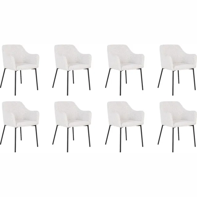QUVIO Witte eetkamerstoelen Lima - Eetkamerstoel - Eetkamer stoelen - Eetkamerstoel met armleuning - Bouclé - Staal - Wit - Set van 8
