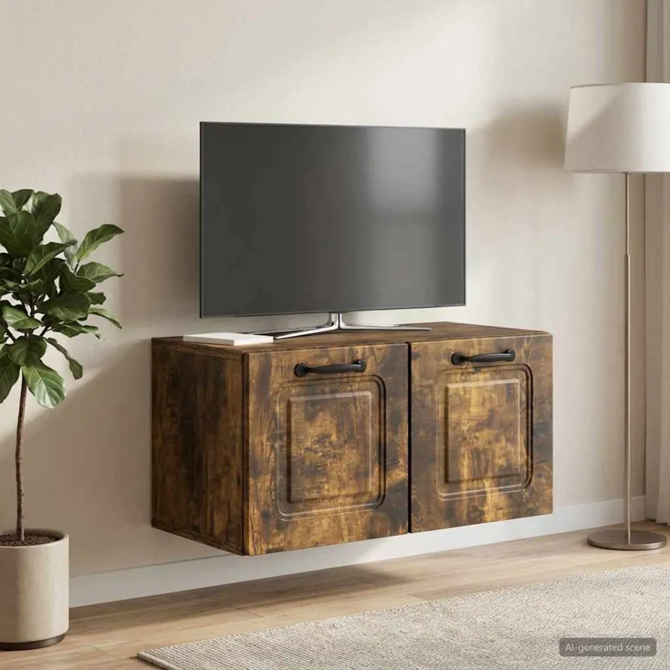 vidaXL Wandbeugel TV-kast Gerookt eiken 59,5 x 31 x 30 cm Bewerkt hout, foto 4
