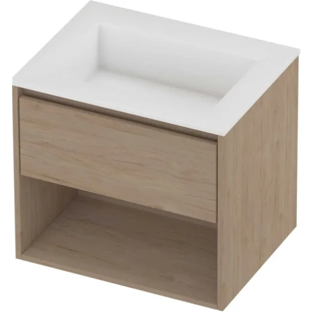 Proline Aristo Badmeubelset Polystone Elegant Schap 60x46x54 cm Glans Wit Ideal Oak Eiken