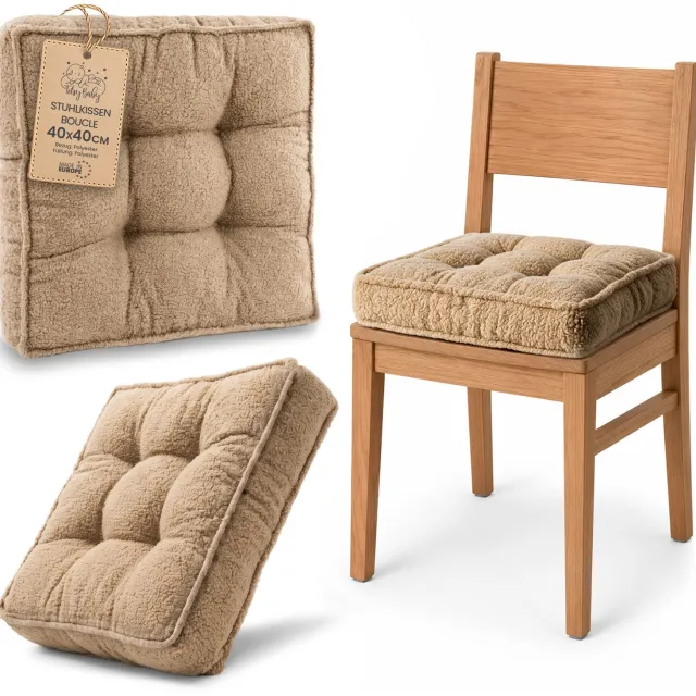 Amazinggirl Zitkussen voor Eetkamerstoel en Keukenstoel Vierkant Zacht Beige Bouclé (1 stuk)
