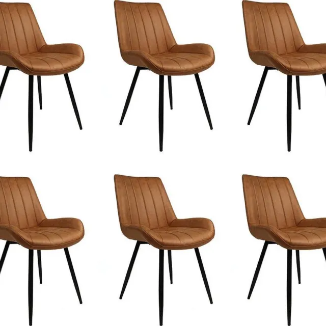 Bronx71 Industriële eetkamerstoel Brooke cognac - Eetkamerstoelen set van 6 - stoel