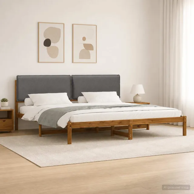 vidaXL Bedframe met gestoffeerd hoofdbord Naturel en lichtgrijs