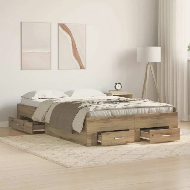 vidaXL Bedframe met lade Artisan Eiken 120 x 200 cm Bewerkt hout Bruin