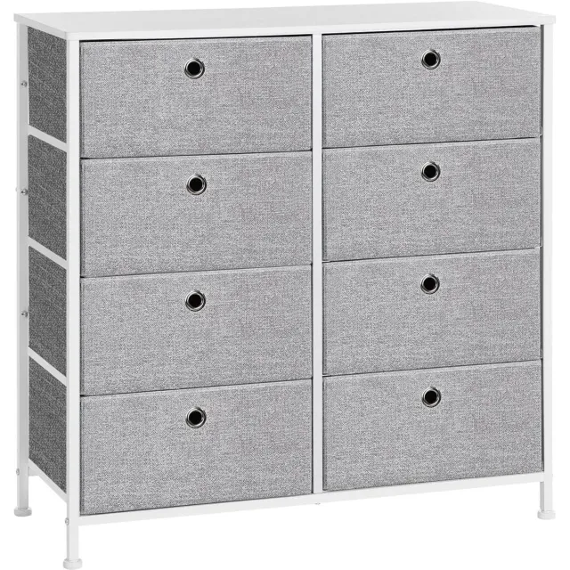 Klarven Ladekast Lichtgrijs-Wit - Stoffen Commode - Chest Of Drawers - 8 Lades, Metalen Frame, Kantelbeveiliging - 80x30x81,5 cm