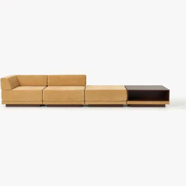 Westwing Collection Modulaire bank Colin (4-zits) met salontafel & ottoman Bruin, Geel