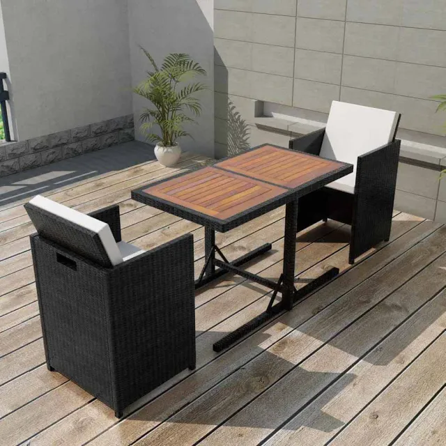 vidaXL 3-delige Bistroset met kussens poly rattan zwart, foto 2