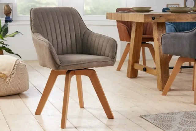 Invicta Interior Draaibare design stoel LIVORNO vintage taupe beukenhouten poten met armleuningen - 41314 Zie omschrijving