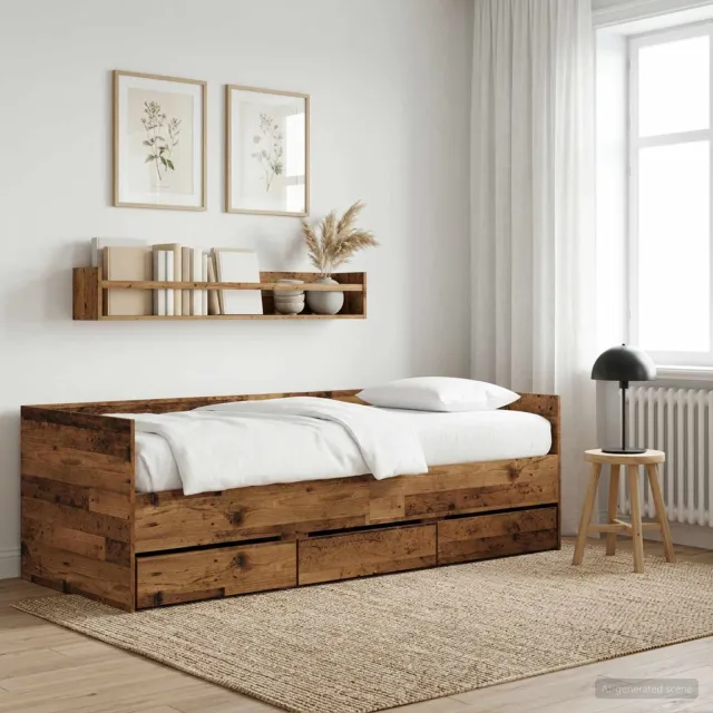 vidaXL Dagbed met lade met hoofdeinde met opslag Oud hout Bewerkt hout Bruin