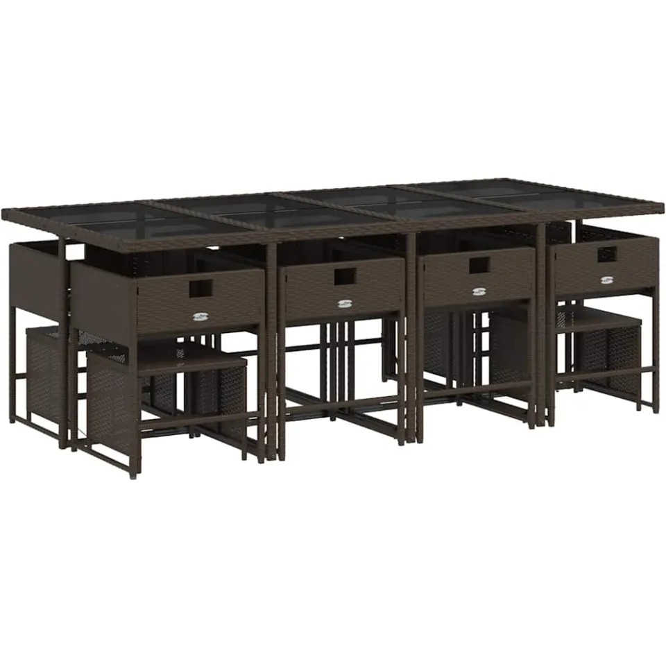 vidaXL 13-delige Tuinset met kussens poly rattan bruin, foto 4